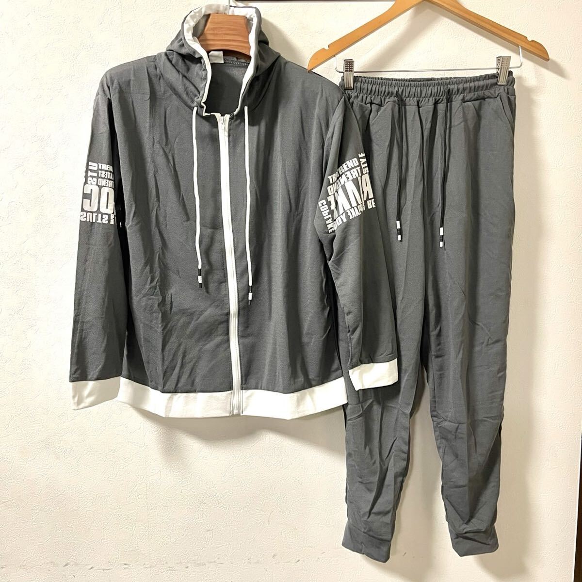 ジャージ上下 メンズ セットアップ ジャージ 部屋着 普段着 速乾 グレー M_画像7