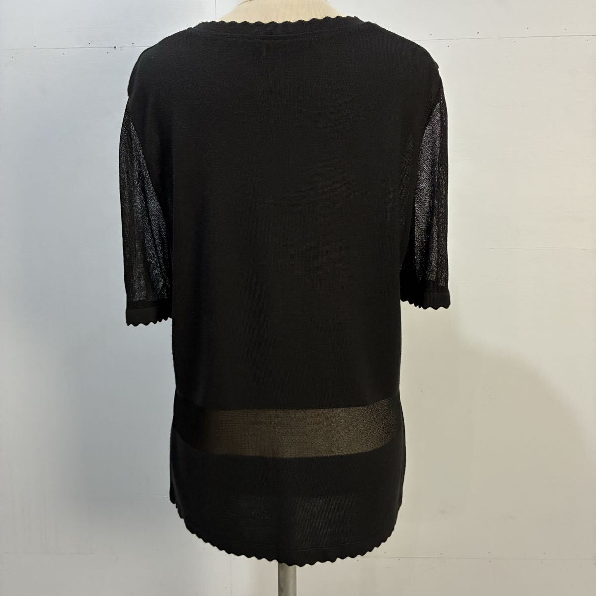 JEAN GIRARD フランス製 半袖ニット ニットカットソー 刺繍ニット ニットTシャツ 花柄刺繍 黒 ブラック 希少【レターパックプラス郵送可】T_画像5