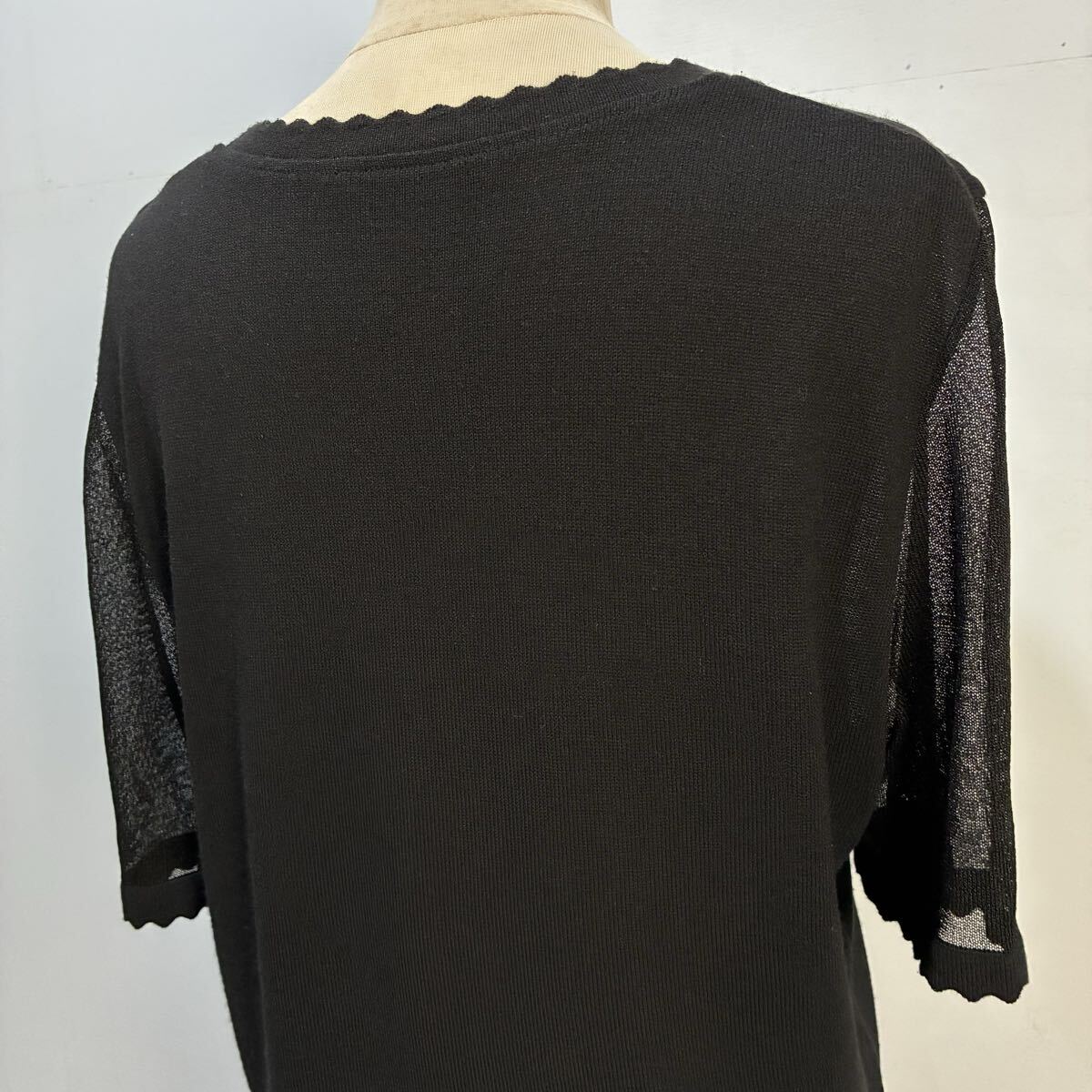 JEAN GIRARD フランス製 半袖ニット ニットカットソー 刺繍ニット ニットTシャツ 花柄刺繍 黒 ブラック 希少【レターパックプラス郵送可】T_画像6