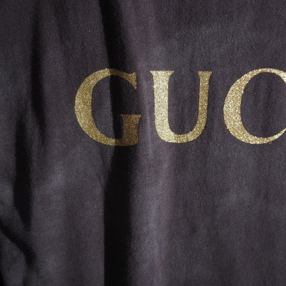 P8507P ▼GUCCI グッチ▼ 17SS AC/DC ヴィンテージ加工 Tシャツ ブラック XS オーバーサイズ / 492347 半袖 黒 レディース 春夏 rb mks