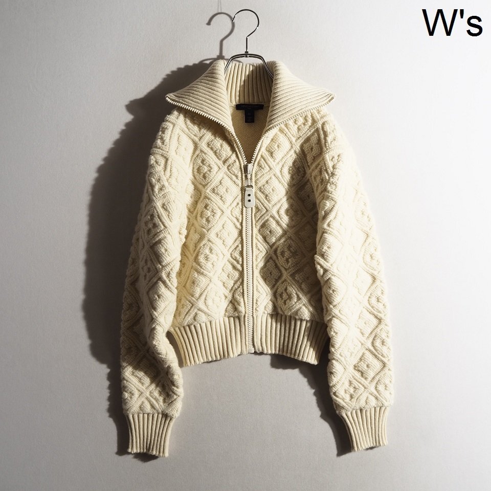 R1708P　▼LOUIS VUITTON ルイヴィトン▼ シアリングモノグラムジャケット ホワイト XS ウールカシミヤ ジップニット ブルゾン 秋冬 rb mks_画像1