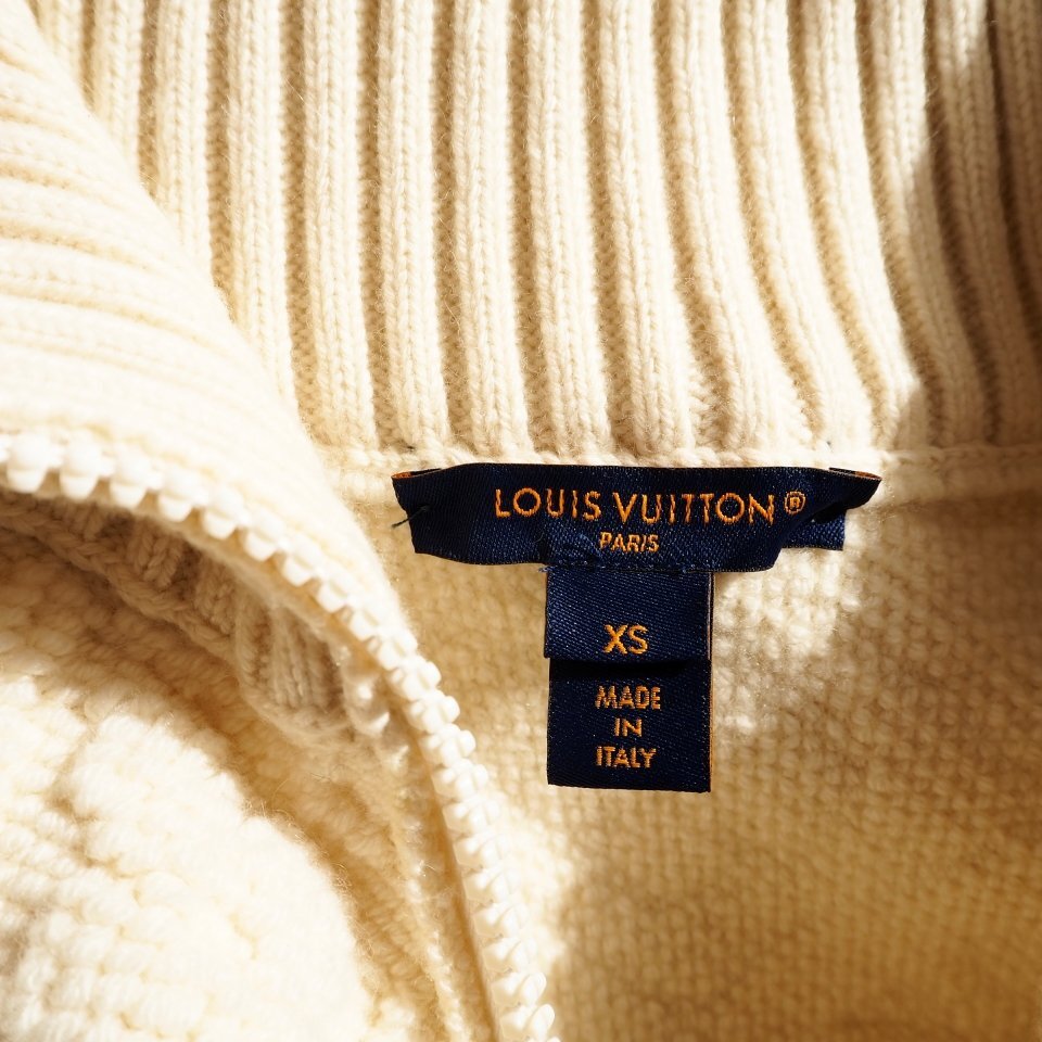 R1708P　▼LOUIS VUITTON ルイヴィトン▼ シアリングモノグラムジャケット ホワイト XS ウールカシミヤ ジップニット ブルゾン 秋冬 rb mks_画像5