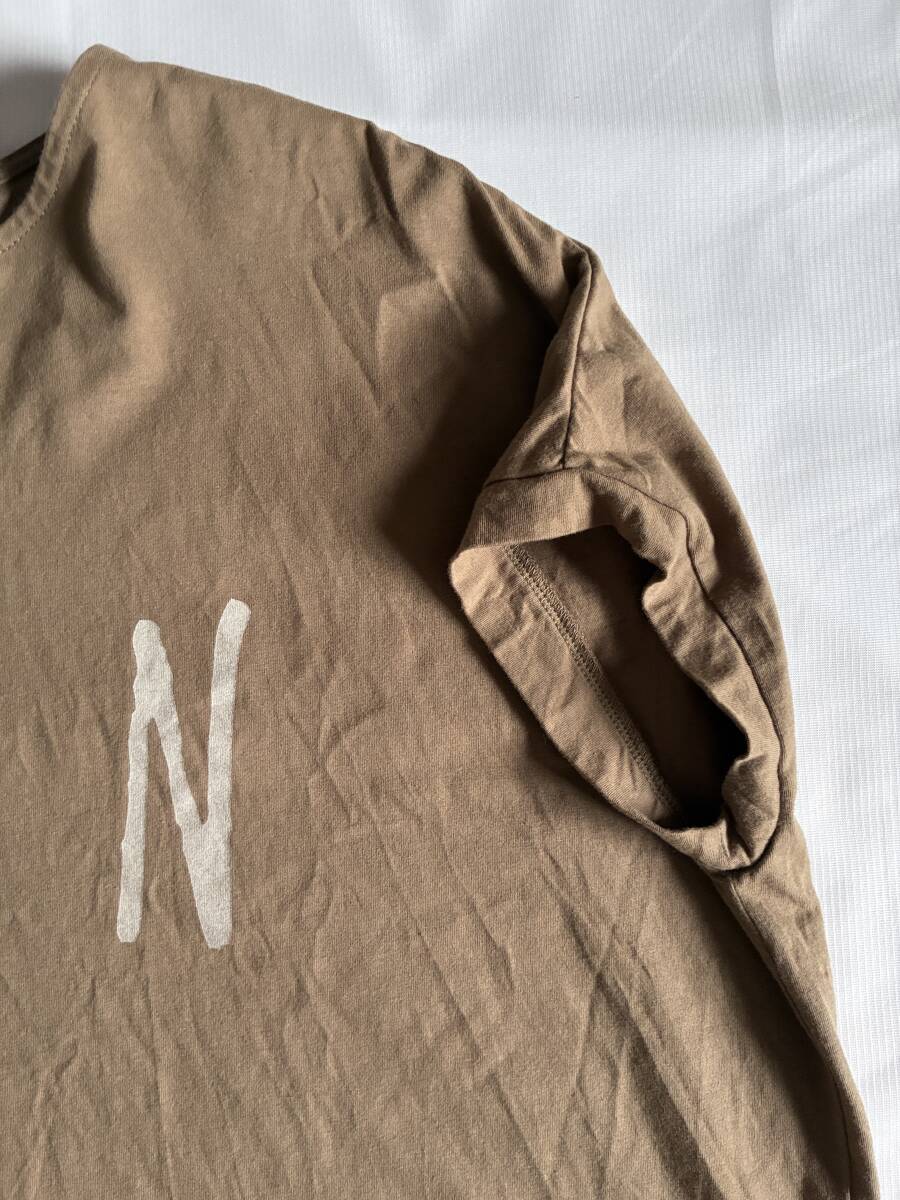 hagumu ハグム ビックTシャツ フレンチスリーブ クルーネック 前後差 サイドスリット 綿100% 英字 モカ色系 着丈65~70 身幅74 ゆったり F_画像6