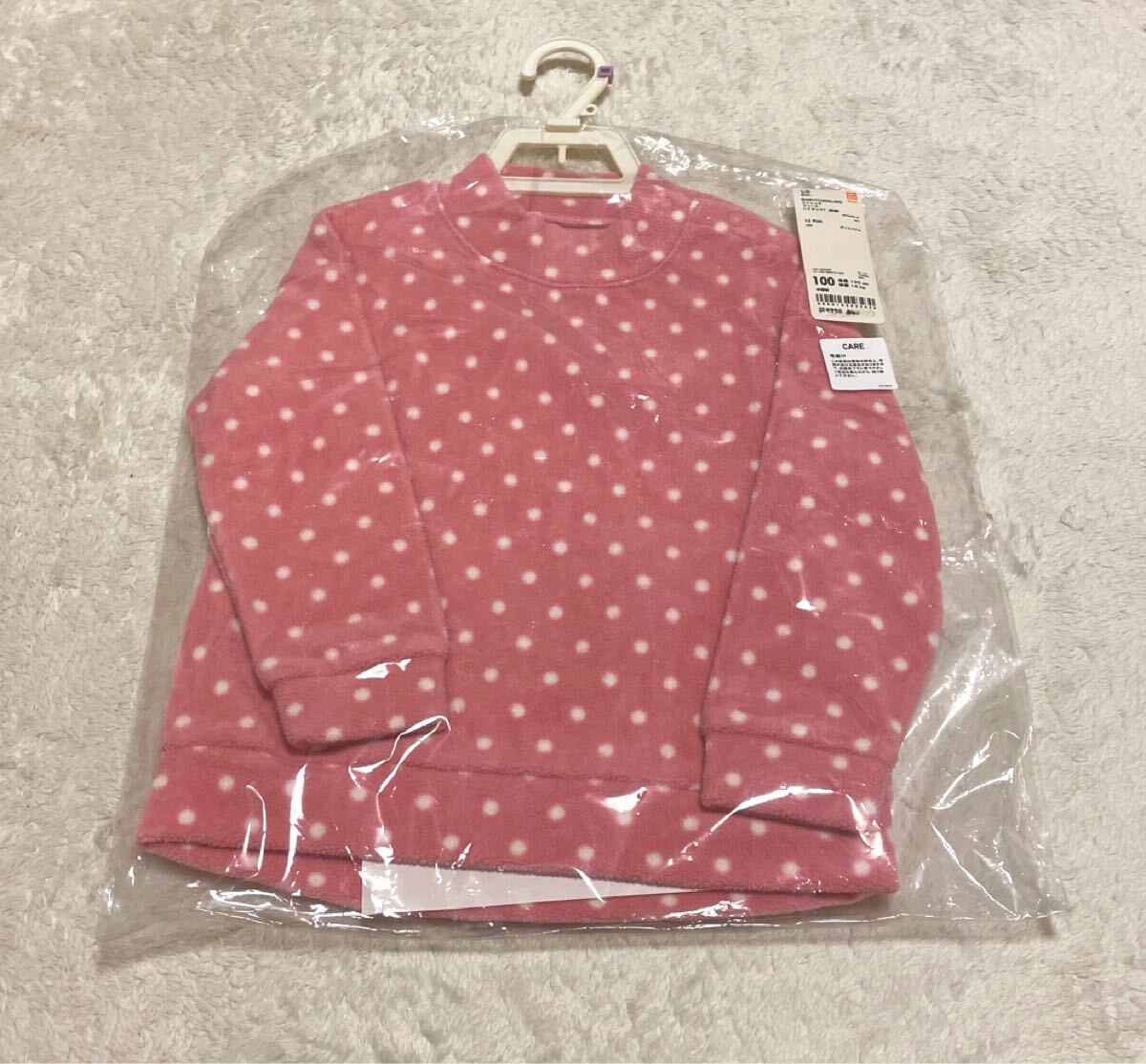送料無料★新品★ユニクロベビー★あったかストレッチフリースハイネックT★100★ピンク★女の子キッズ子供幼稚園保育園スキーインナー防寒_画像1
