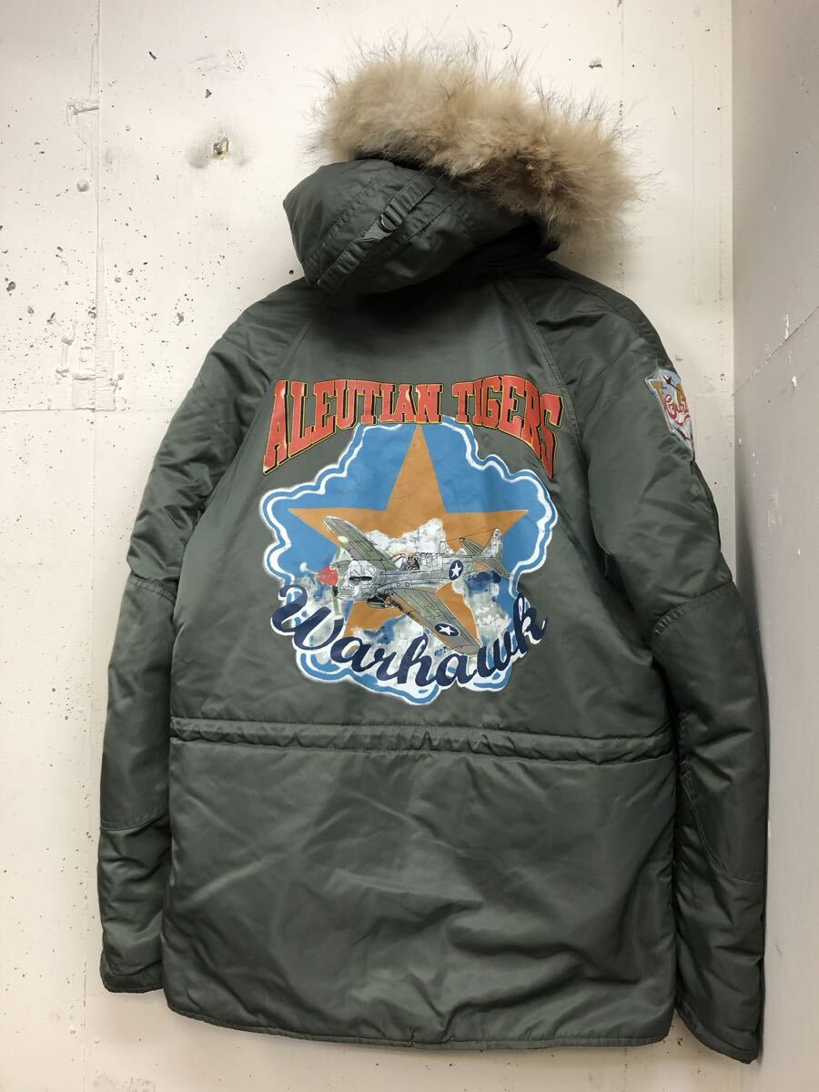 AVIREX アヴィレックス バックペイント ミリタリー フライトジャケット N-3B M オリーブグリーン 中綿 ラクーンファー_画像1