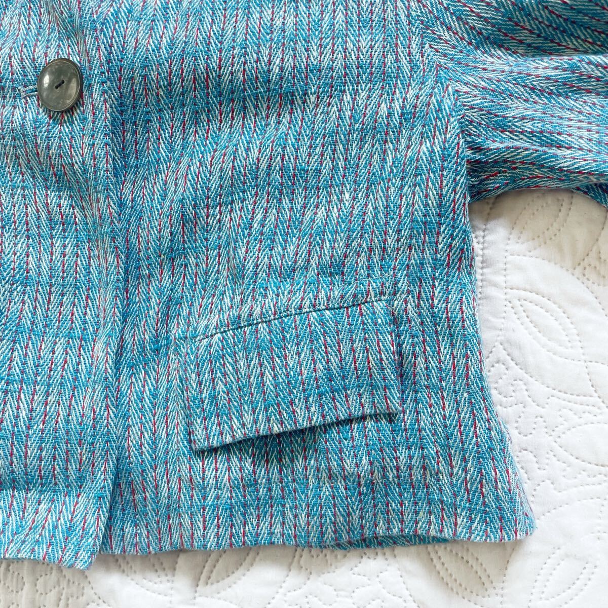 Cube-Cubeキューブキューブ　ジャケット　綿麻　ブルー　38 M マツオ　ライトアウター　マツオインターナショナル　青　センソユニコ_画像3