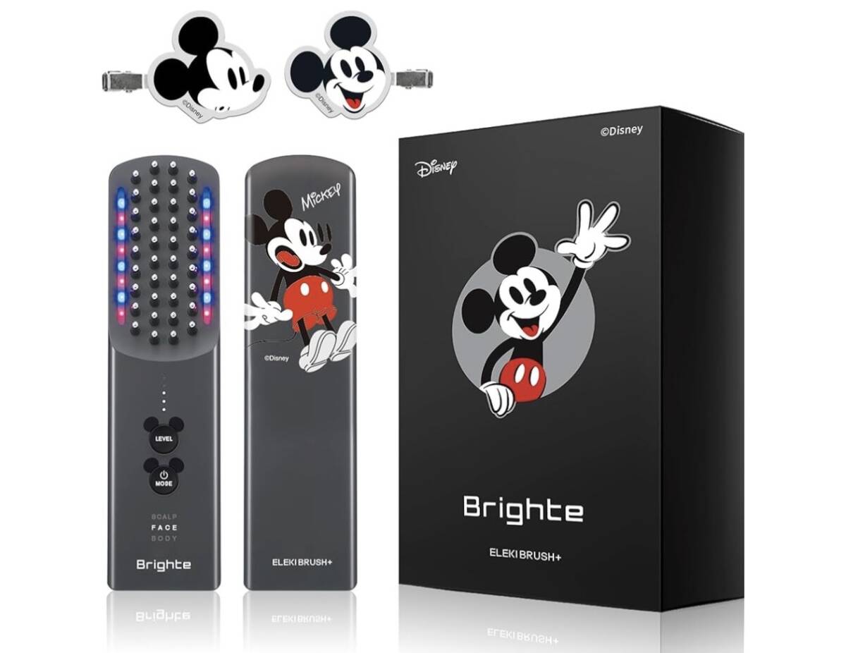 Brighte(ブライト) ELEKI BRUSH+ ミッキーコラボ + ヘアクリップセット 美顔器 EMS フェイスケア 美容家電 スキンケア