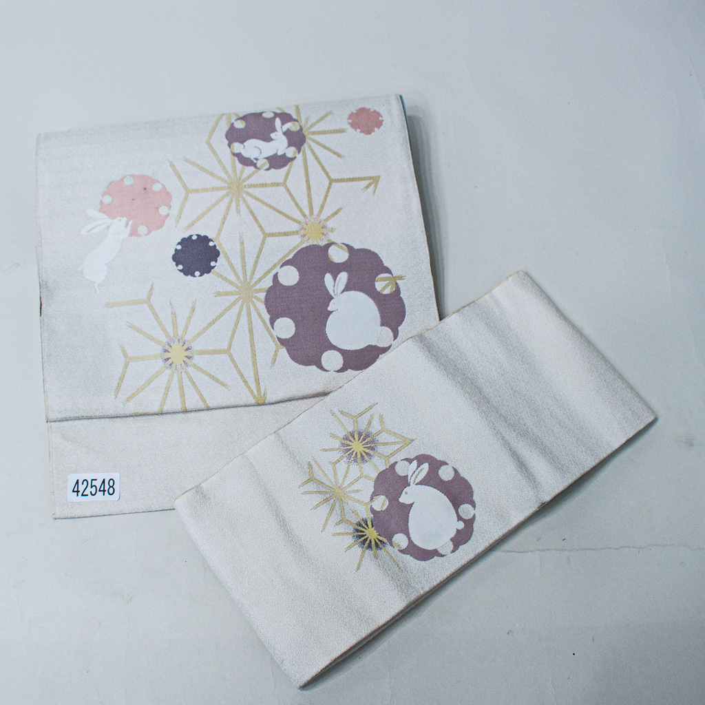 軽装帯 つけ帯 作り帯 名古屋帯 お太鼓 アイボリー 合繊 光沢あり うさぎ 訪問着 小紋 和装着物 簡単着付け 簡単装着 （株）安田屋 NO42548_画像3