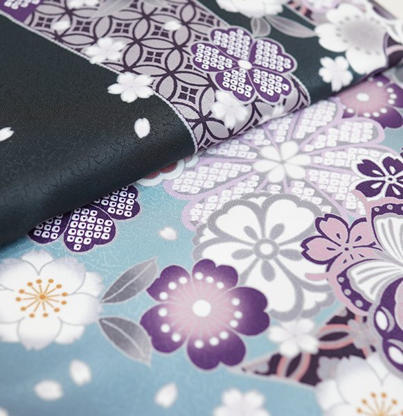 振袖 着物 単品 合繊 仕立て上がり HL アッシュエル 絵羽柄 黒地 ダスティーカラー 成人式 結納 結婚式 新品(株)安田屋 NO42454_画像2