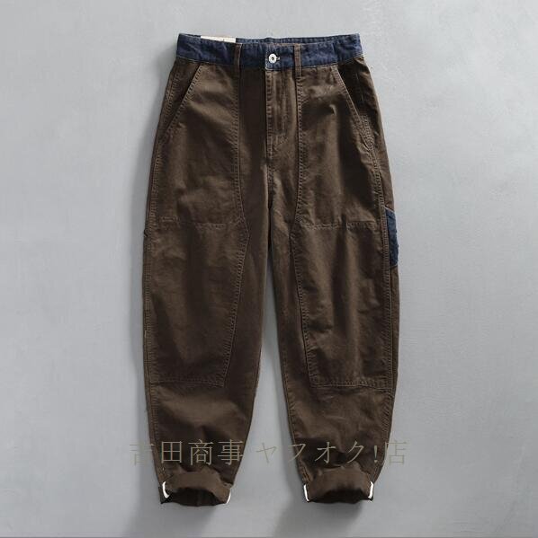 ☆新品エレガント カーゴパンツ チノパン メンズ ワークパンツ 切替 カジュアル ボトムス 作業ズボン アウトドア 珈琲色 W38_画像1