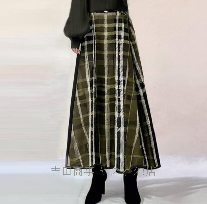 ☆新品 大人 着やせ ロングワンピース ニットセーター 切り替え チェック柄 ふんわり袖 長袖 ワンピースオフィス 入園式 マキシワンピース_画像6