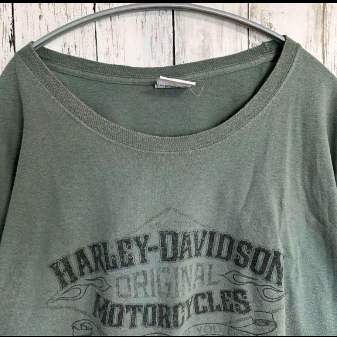 【超貴重】 ハーレーダビッドソン Harley Davidson 半袖 Tシャツ メンズ 2XLサイズ 緑 ダークグリーン バー&シールド ヴィンテージ 古著