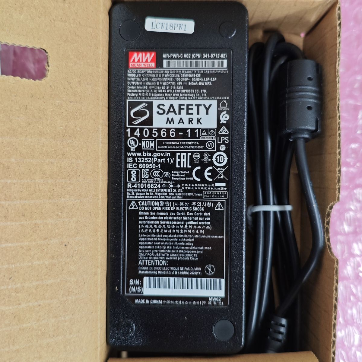 @K319 Cisco ACアダプタ/Indoor AP700W/AIR-PWR-C=/美品/純正品_画像4