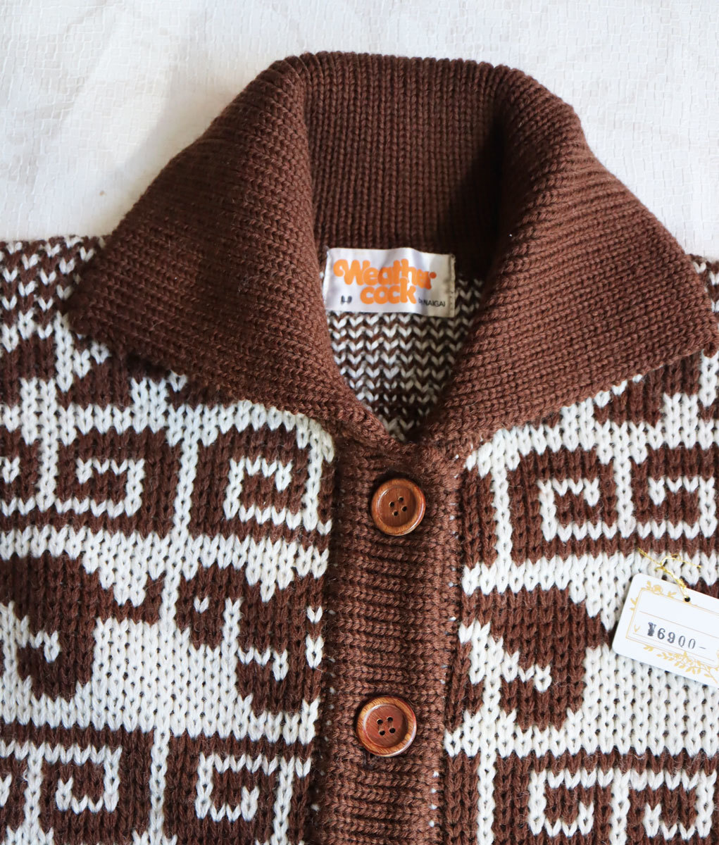 1193　昭和レトロ　子供服　女の子　長袖ニットカーディガン　ブラウン　150㎝　福助　新古品　未使用　長期保管品　値札付き　_画像2