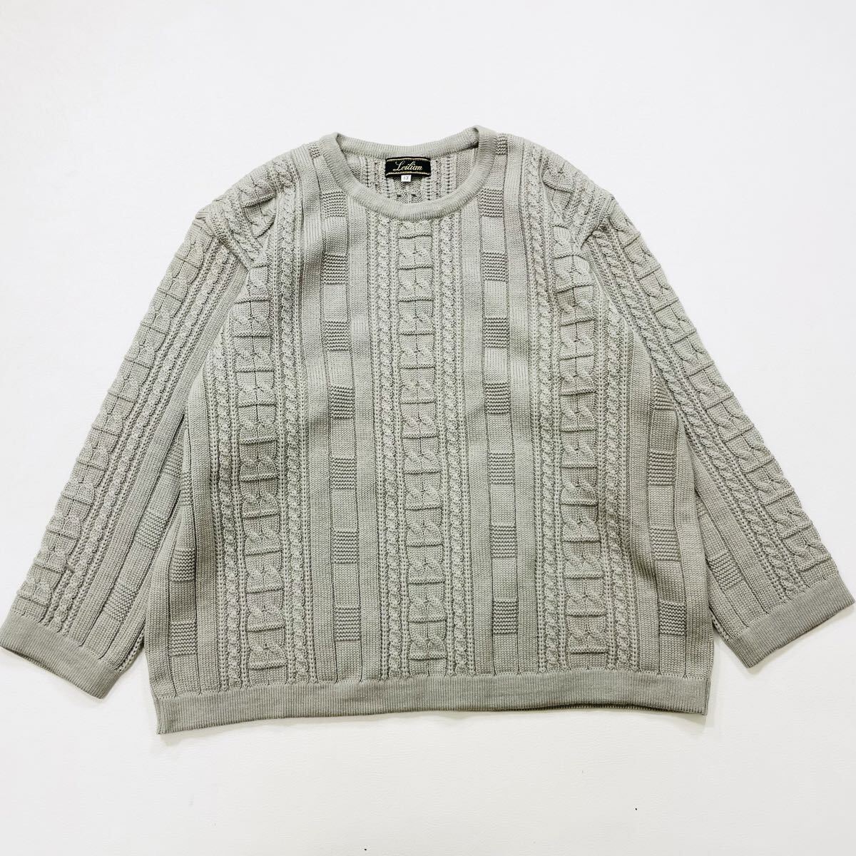 319 Leilian レリアン プラスハウス ウール ケーブルニット プルオーバー サイズ13+ セーター 日本製 グレー レディース 50909M_画像1