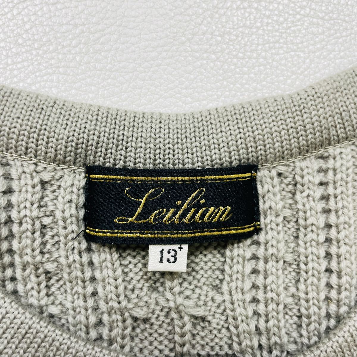 319 Leilian レリアン プラスハウス ウール ケーブルニット プルオーバー サイズ13+ セーター 日本製 グレー レディース 50909M_画像3