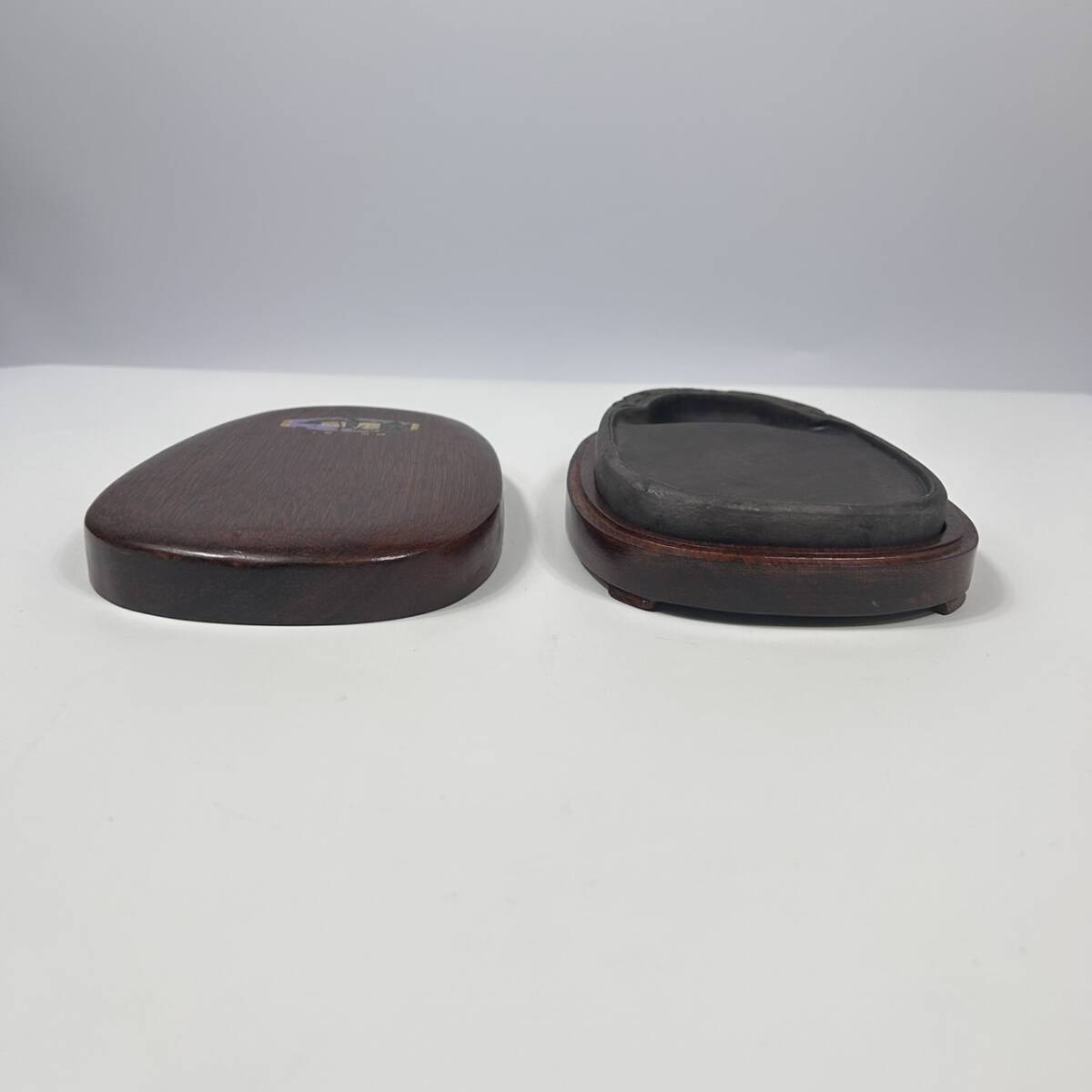 F12219 端渓硯 龍彫刻 唐木蓋 文房四宝 古硯 硯箱 すずり 書道具 文房具 中国 アンティーク_画像3