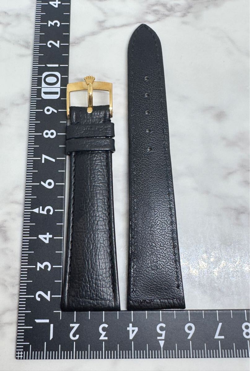 純正品　ROLEX ロレックス　金色尾錠付き　黒革ベルト　ベルト幅20mm 時計部品　パーツ　部品どり　時計ベルト　