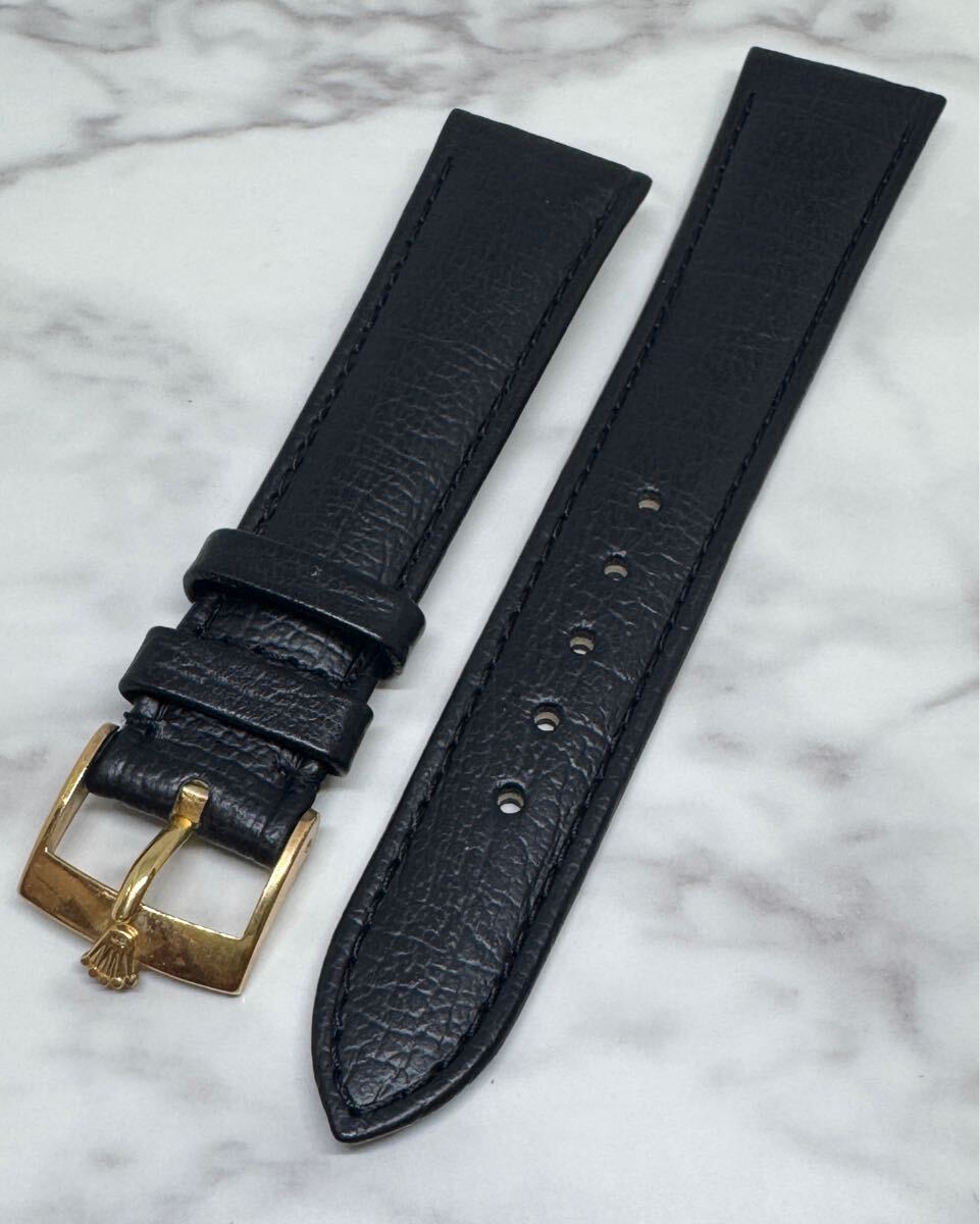 純正品　ROLEX ロレックス　金色尾錠付き　黒革ベルト　ベルト幅20mm 時計部品　パーツ　部品どり　時計ベルト　