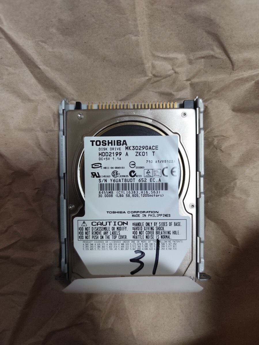 中古 Hard Drive Toshiba MK3029GACE 30GB 4200RPM 8MB IDE ATA HDD2199 TOSHIBA 東芝