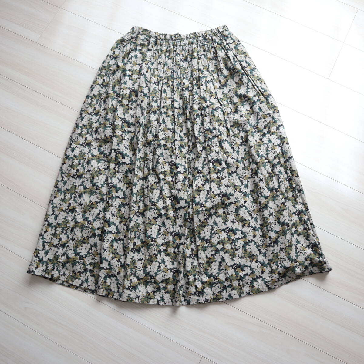 美品！秋冬★ichi-イチ-　ICHI ★ソフトビエラ花柄スカート/ウエスト総ゴム?ドローコード/サイズF（W66～92)