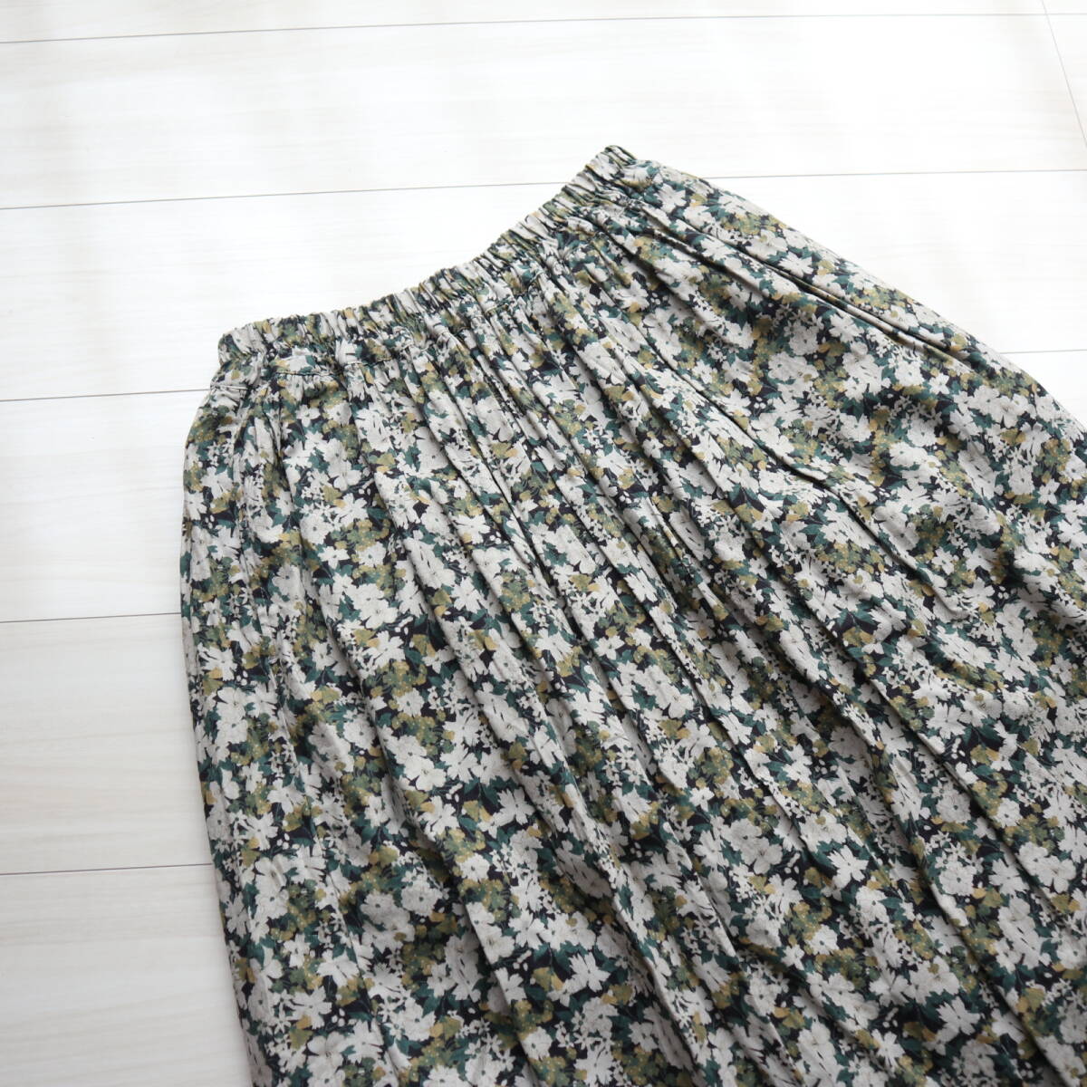 美品！秋冬★ichi-イチ-　ICHI ★ソフトビエラ花柄スカート/ウエスト総ゴム?ドローコード/サイズF（W66～92)