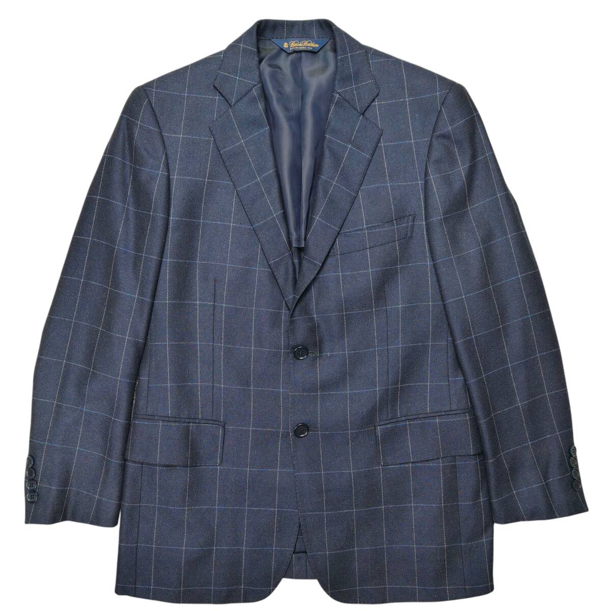 Brooks Brothers テーラードジャケット ネイビー ウィンドウペンチェック柄 シルク55％・ウール45％ サイズ36SHT M相当 2B サイドベンツ_画像2
