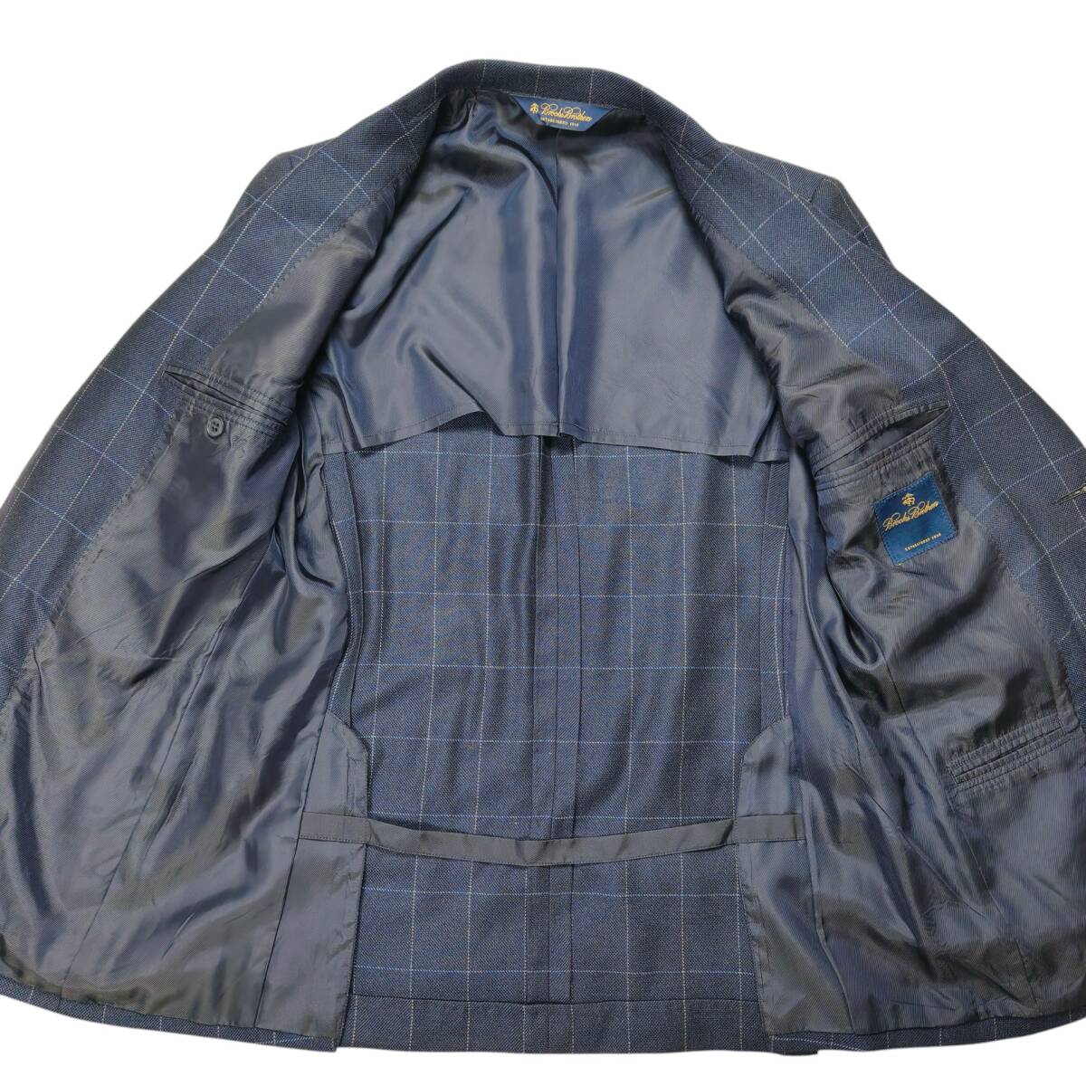 Brooks Brothers テーラードジャケット ネイビー ウィンドウペンチェック柄 シルク55％・ウール45％ サイズ36SHT M相当 2B サイドベンツ_画像3