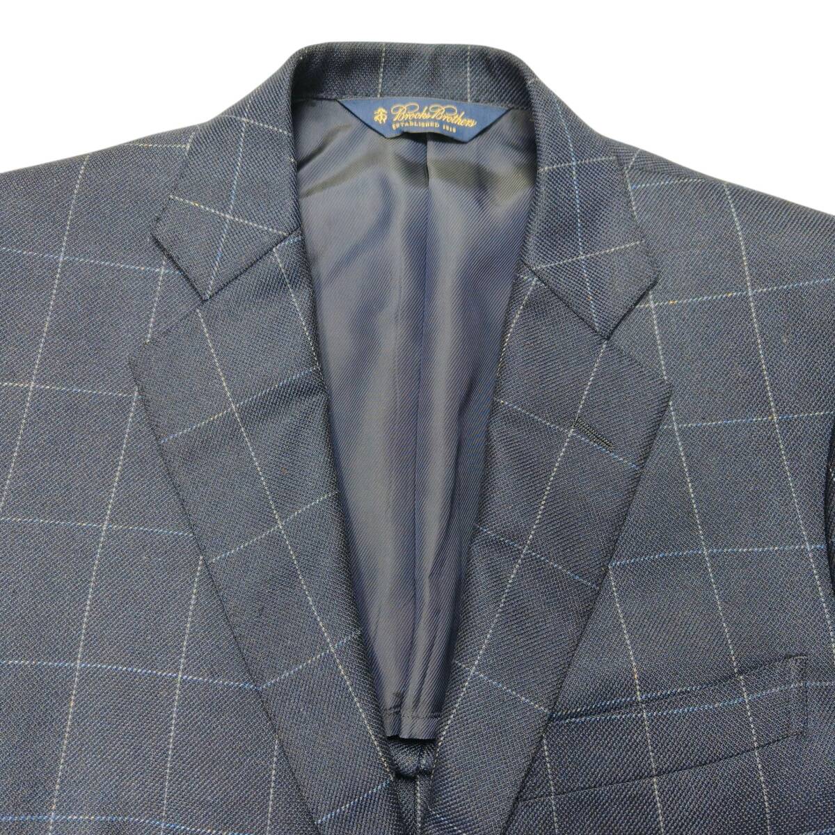 Brooks Brothers テーラードジャケット ネイビー ウィンドウペンチェック柄 シルク55％・ウール45％ サイズ36SHT M相当 2B サイドベンツ_画像6