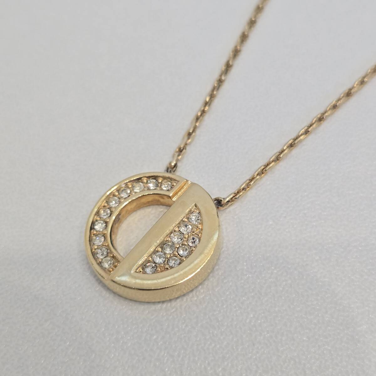 1円スタート Christian Dior クリスチャンディオール ネックレス ラインストーン ゴールドカラー アクセサリー ヴィンテージ m092301