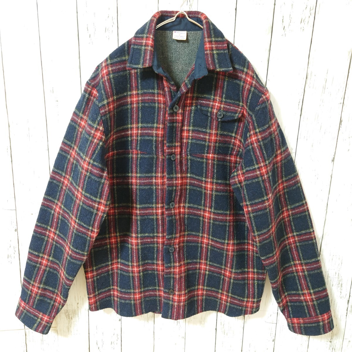 80’s チャンピオン　バッファローチェック　アンゴラ混　ウールシャツ　厚手　Oサイズ　ジャケット　メンズ　Chanpion　ゴールドウイン