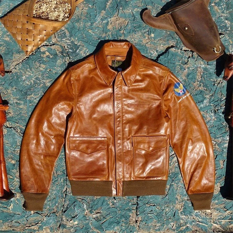 メンズ 革ジャン TYPE A-2 最上級 馬革 フライトジャケット レザージャケット ライダース 本革 オイルレザー S~5XL_画像1
