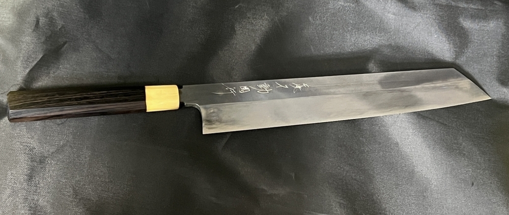 不動國行 切付包丁 本職用 鏡面仕上 黒檀鞘(松の木彫刻入)