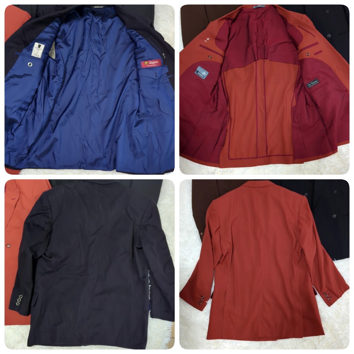 富豪の持ち物 オーダーメイド セットアップ ダブル テーラードジャケット まとめ 紺 ネイビー ストライプ エンジ カシミヤ 1円スタート