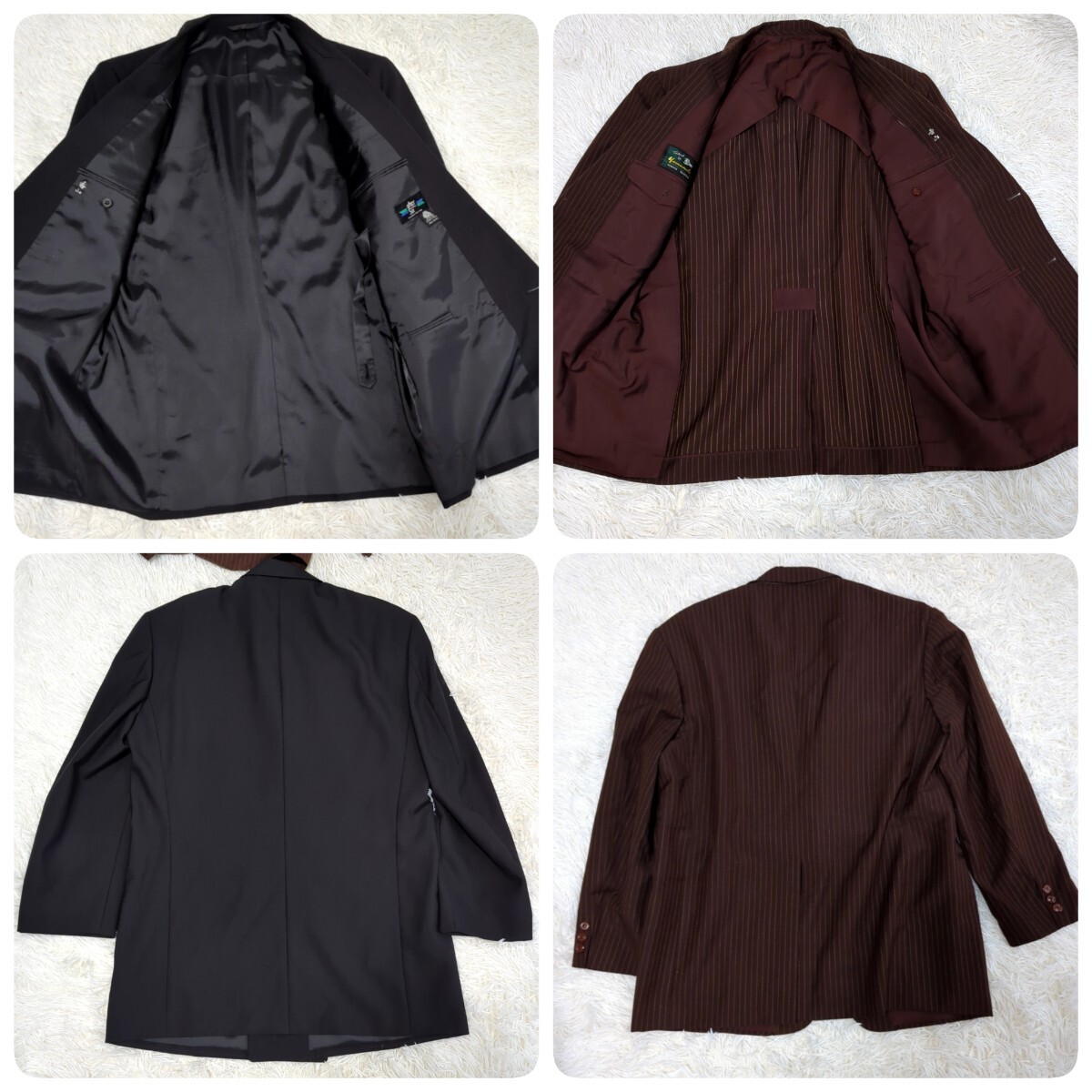 富豪の持ち物 オーダーメイド セットアップ ダブル テーラードジャケット まとめ 紺 ネイビー ストライプ エンジ カシミヤ 1円スタート