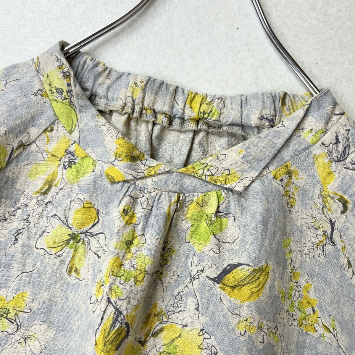 日本制　リネン100 % 麻 花柄　チュニック　橫幅ゆったり　體型カバー