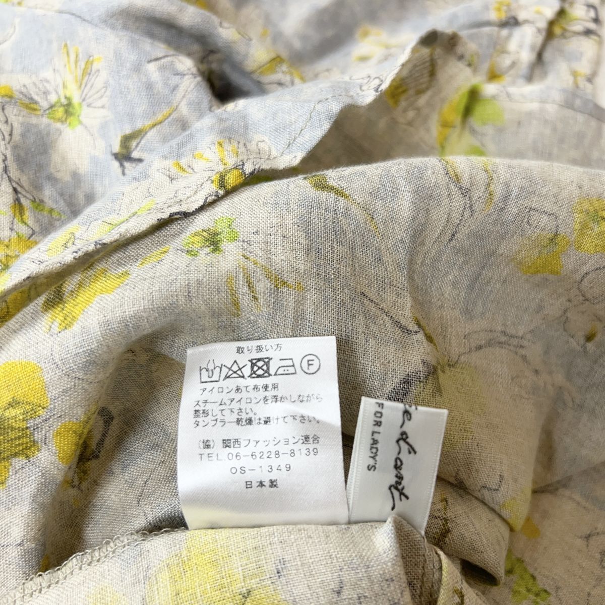 日本制　リネン100 % 麻 花柄　チュニック　橫幅ゆったり　體型カバー