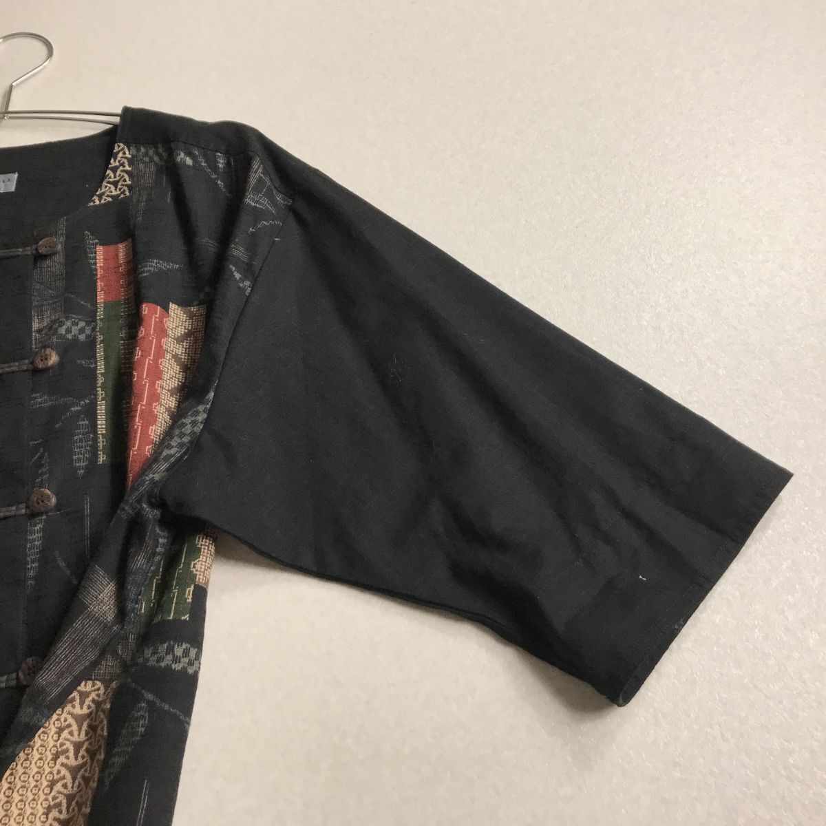 ☆ ふれあい工房　ノーカラー 和柄　チュニック　橫幅ゆったり　體型カバー