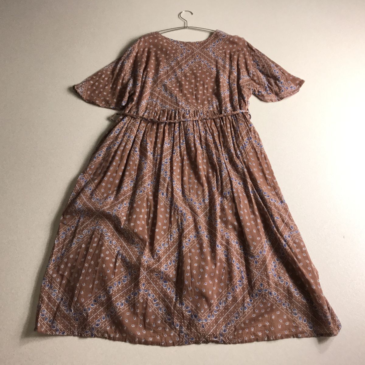 ○ hb インド綿　ギャザー　ワンピース　ベルト付き　橫幅ゆったり　體型カバー