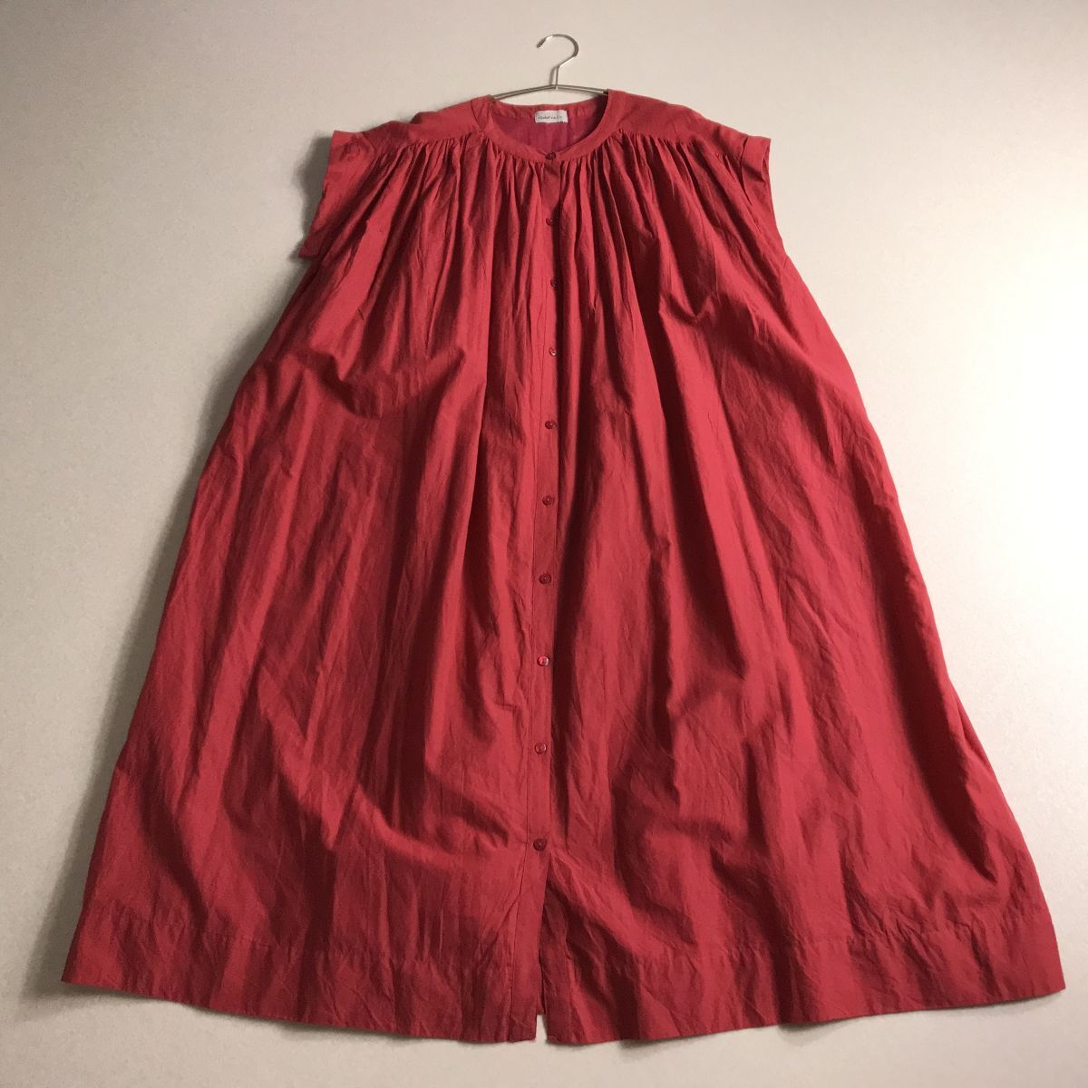 ○ tsukuru&Lin バンドカラー　ギャザー　ワンピース　インド綿　橫幅ゆったり　體型カバー