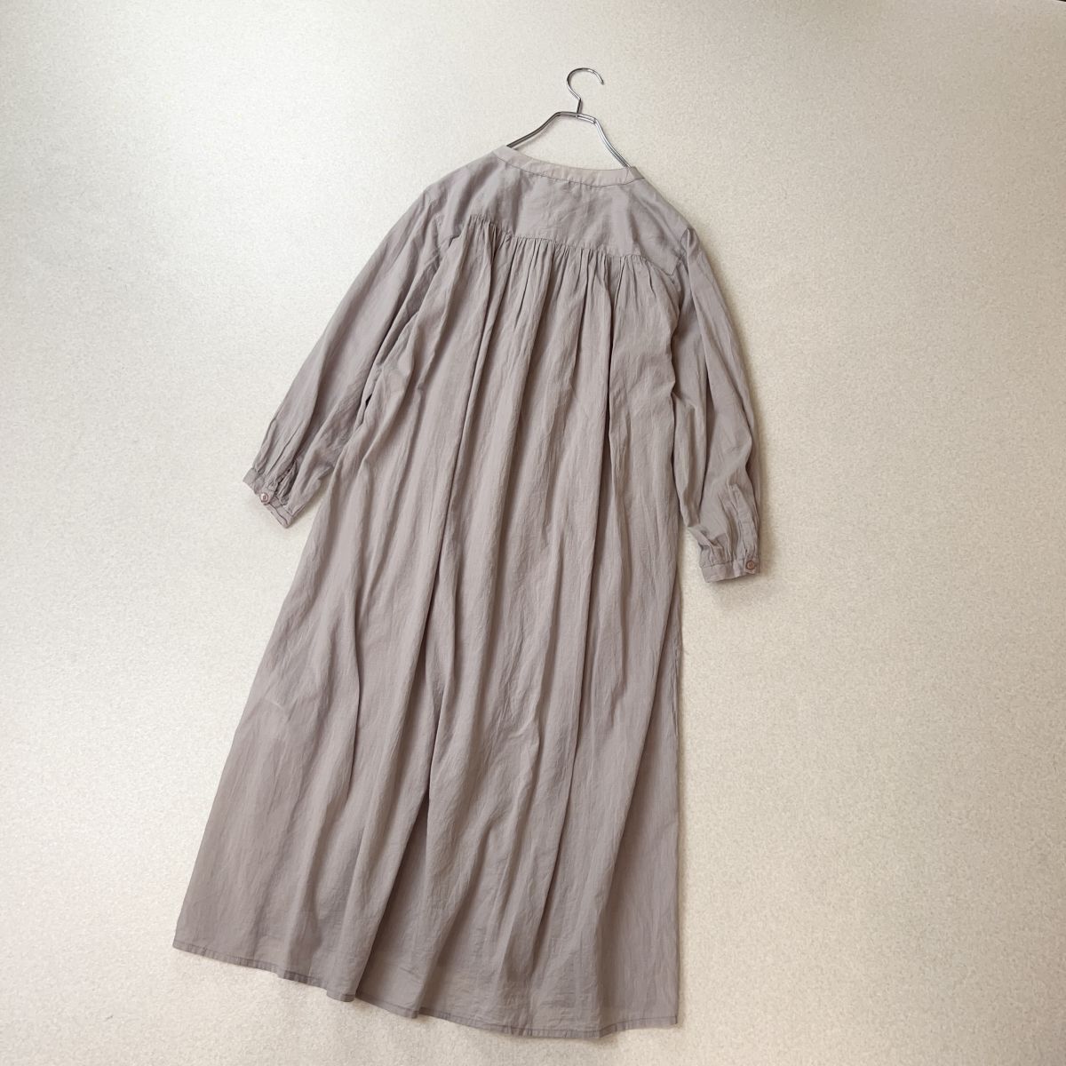 samansa mos2 blue サマンサモスモス バンドカラー　ギャザー　ワンピース　多少透け感