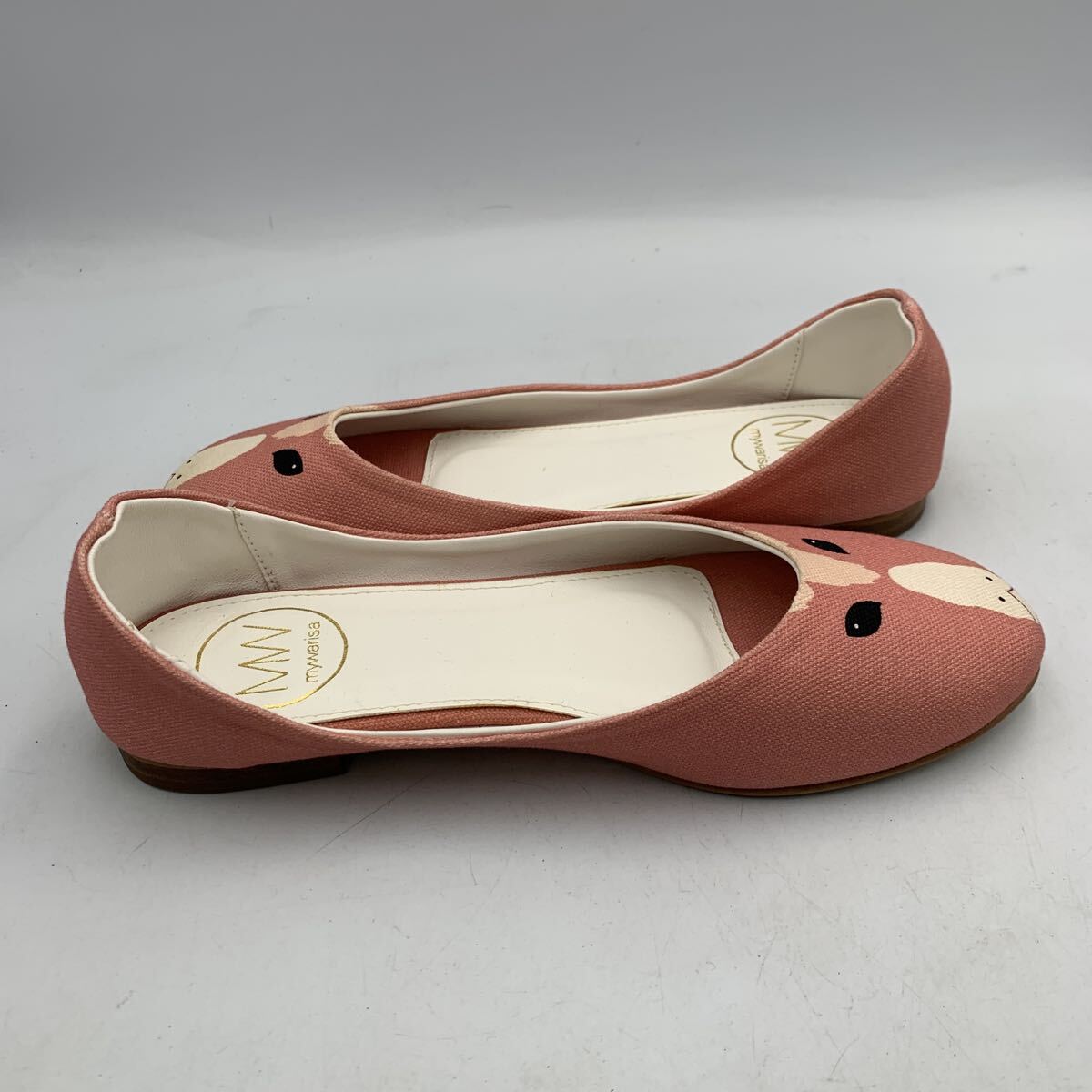 V374B 未使用 美品 mywarisa マイワリサ パンプス レディース フラットシューズ パンプス 36 約 23cm ピンク キャンバス 箱付き_画像3
