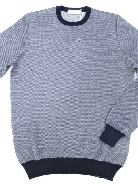 新品★Gran Sasso 長袖 イタリア製 ネイビー/白 2色編みニット 48サイズ★グランサッソ メンズ_画像3