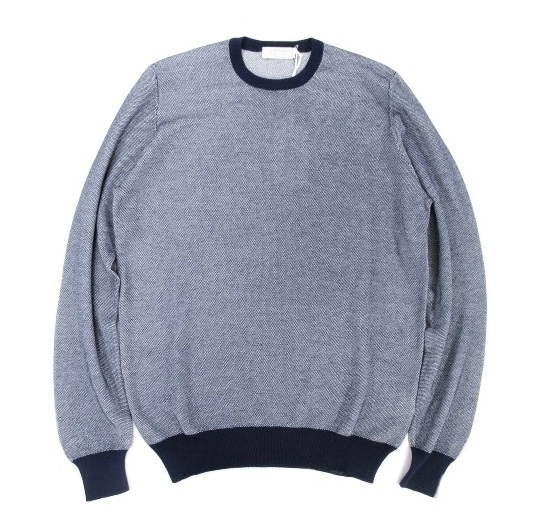 新品★Gran Sasso 長袖 イタリア製 ネイビー/白 2色編みニット 48サイズ★グランサッソ メンズ_画像4