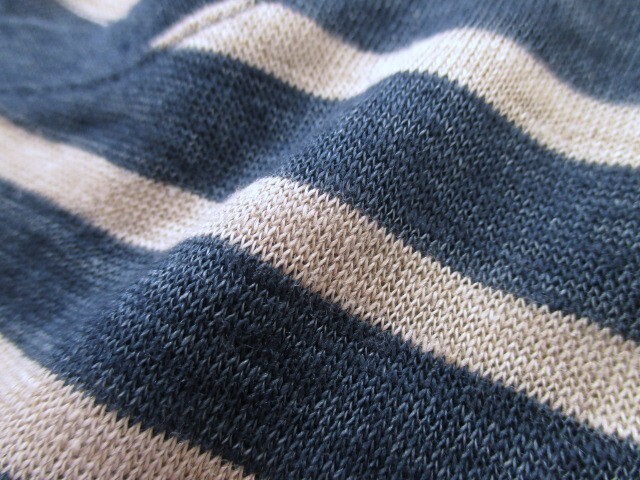新品★Detour (gim) 半袖 日本製 リネンボーダーニット 48サイズ★ネイビー/ベージュ デトワー ジム メンズ_画像6