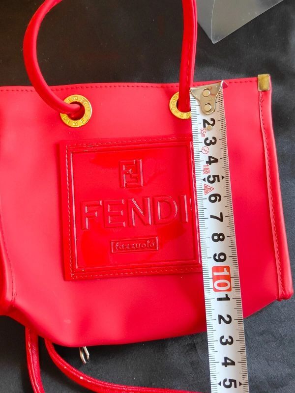 Fendi フェンディ ポーチセット ミニハンドバッグ＆スカーフ レッドロゴ ズッカ柄 ボックス付き_画像9