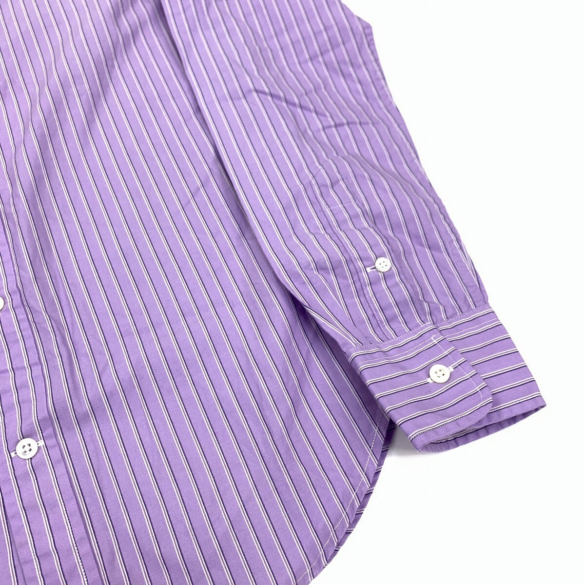 Ralph Lauren ラルフローレン 長袖シャツ ブラウス 綿 コットン ストライプ ワンポイント刺 紫 4 YC1038_画像4