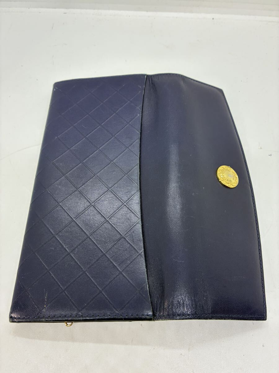 pierre cardin ピエールカルダン 長財(cái)布 レザー　ネイビー　がま口