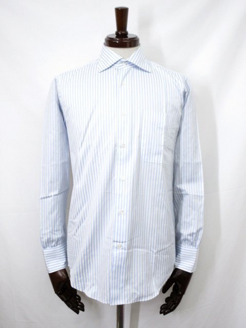超美品【SCHIATTI スキャッティ】ワイドカラー ストライプ柄 sharp model 長袖シャツ (メンズ) size38 青×白 ◇38MK6032◇_画像1