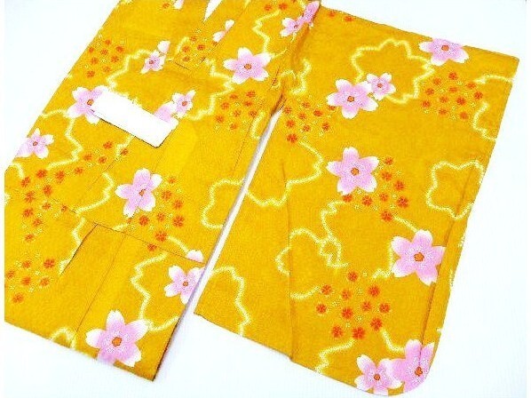 女の子 女児 子供浴衣 黃色地に桜模様 100ｃｍ 新品 169